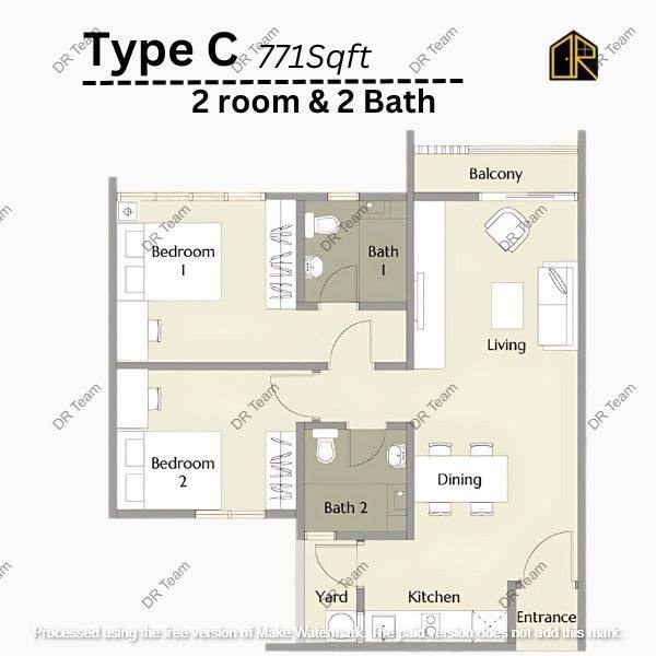 Type C 771 Sqft
